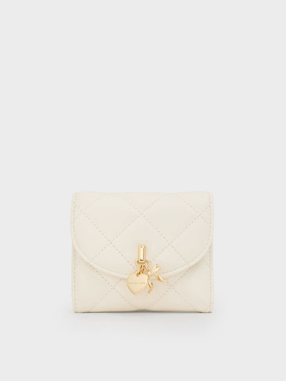 CHARLES & KEITH Essential / Arrietty Quilted Curved-Flap Wallet - Cream