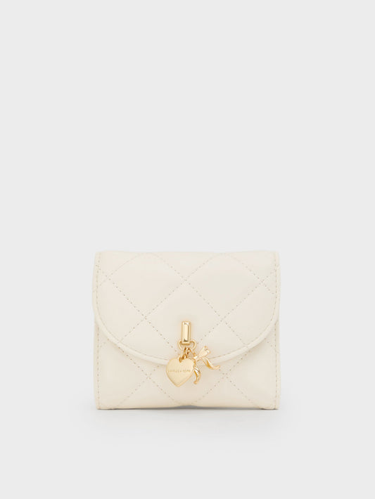 CHARLES & KEITH Essential / Arrietty Quilted Curved-Flap Wallet - Cream