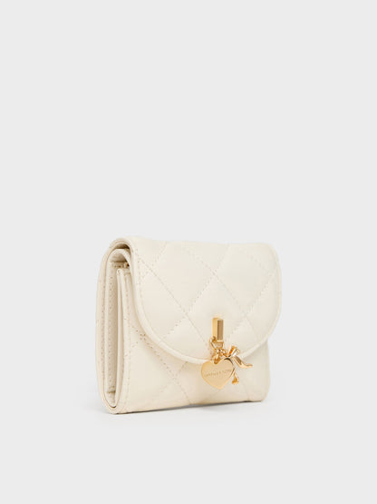 CHARLES & KEITH Essential / Arrietty Quilted Curved-Flap Wallet - Cream