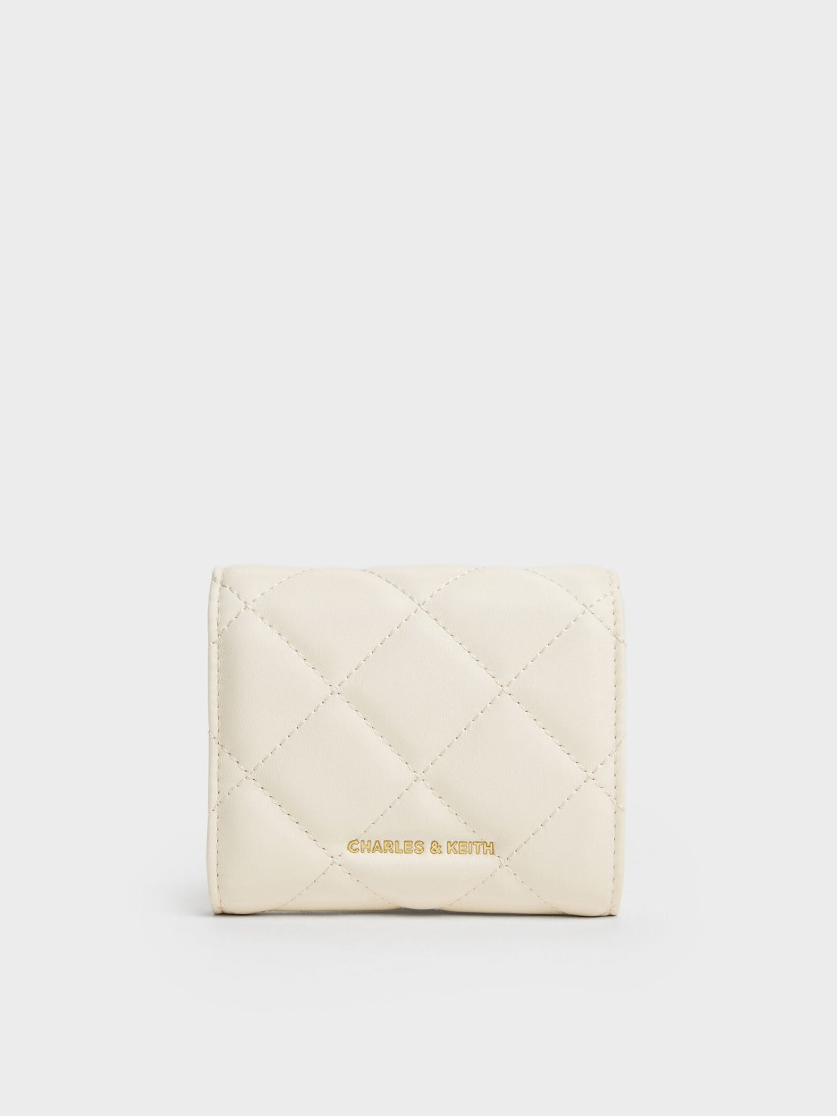 CHARLES & KEITH Essential / Arrietty Quilted Curved-Flap Wallet - Cream