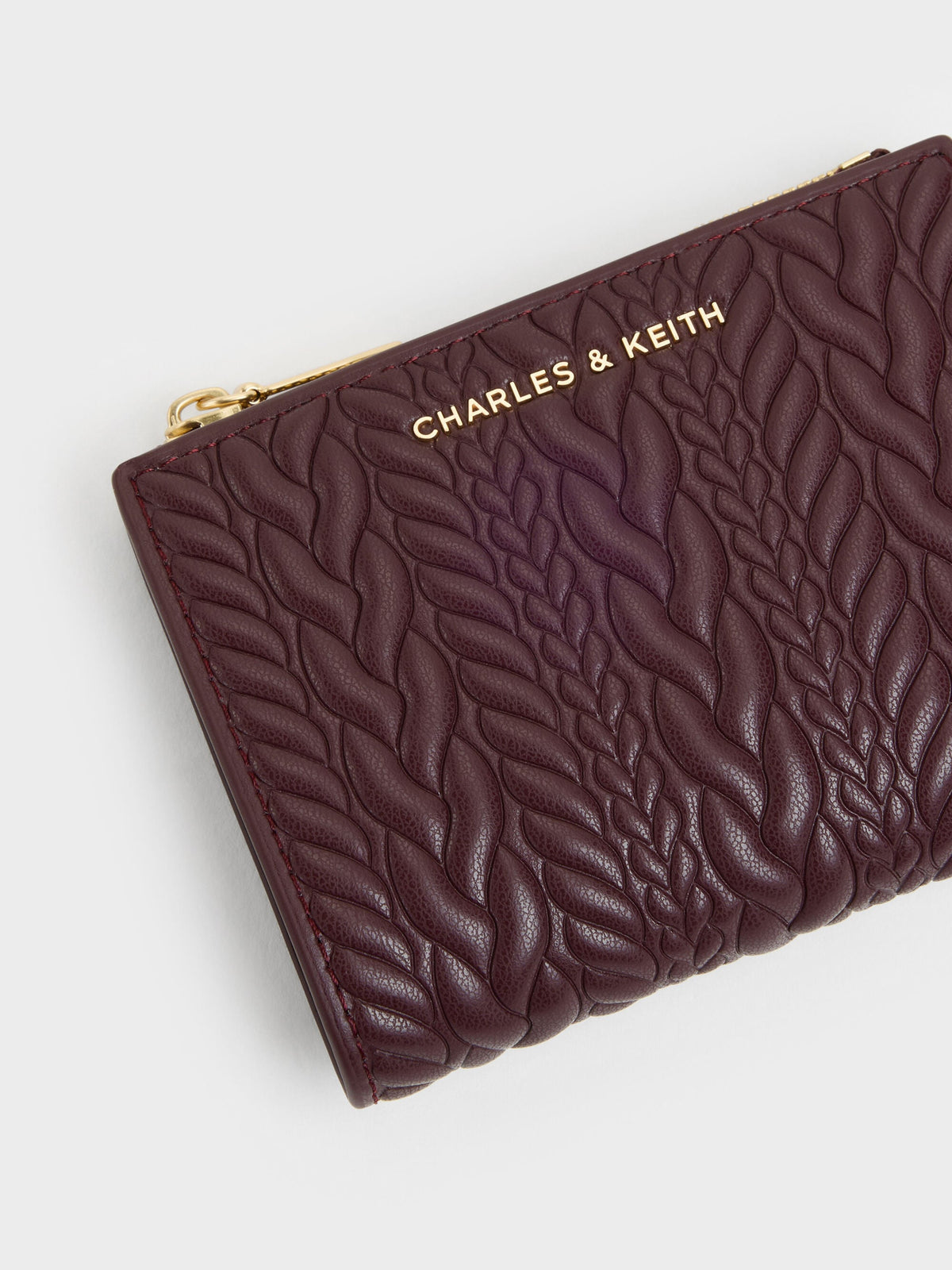 CHARLES & KEITH Featured / Apolline Textured Top-Zip Wallet - Wineberry Red