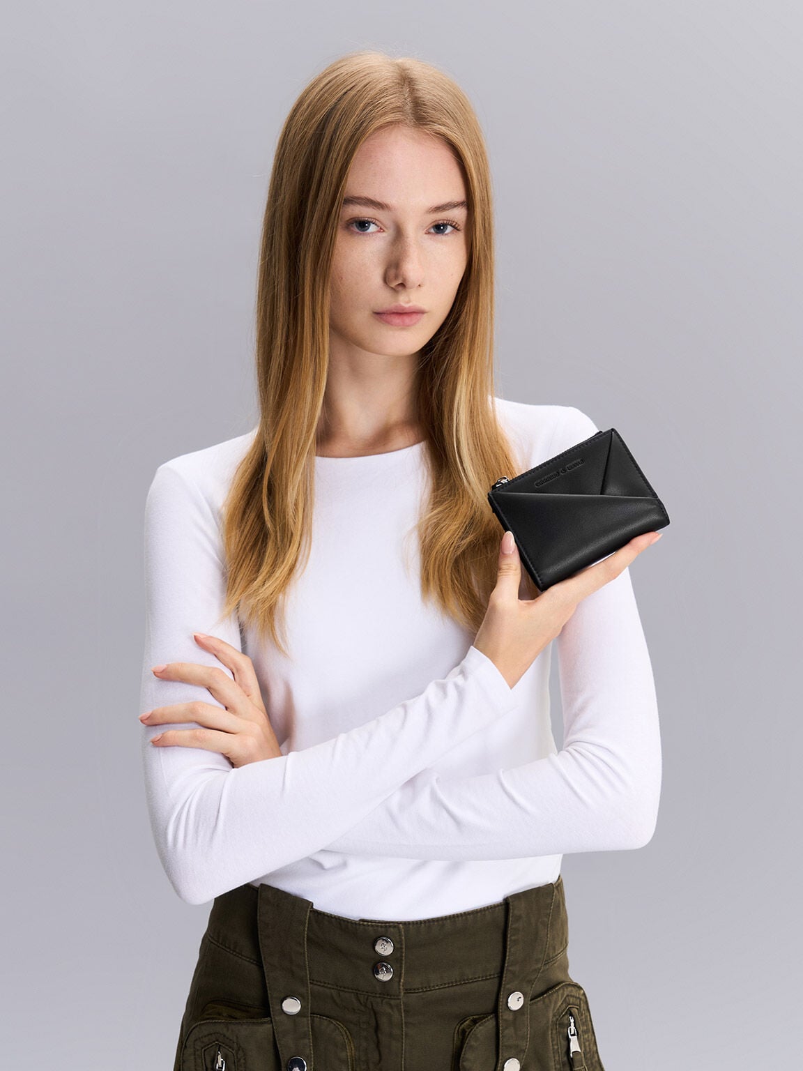 CHARLES & KEITH Top Pick / Midori Geometric Top-Zip Wallet - Noir