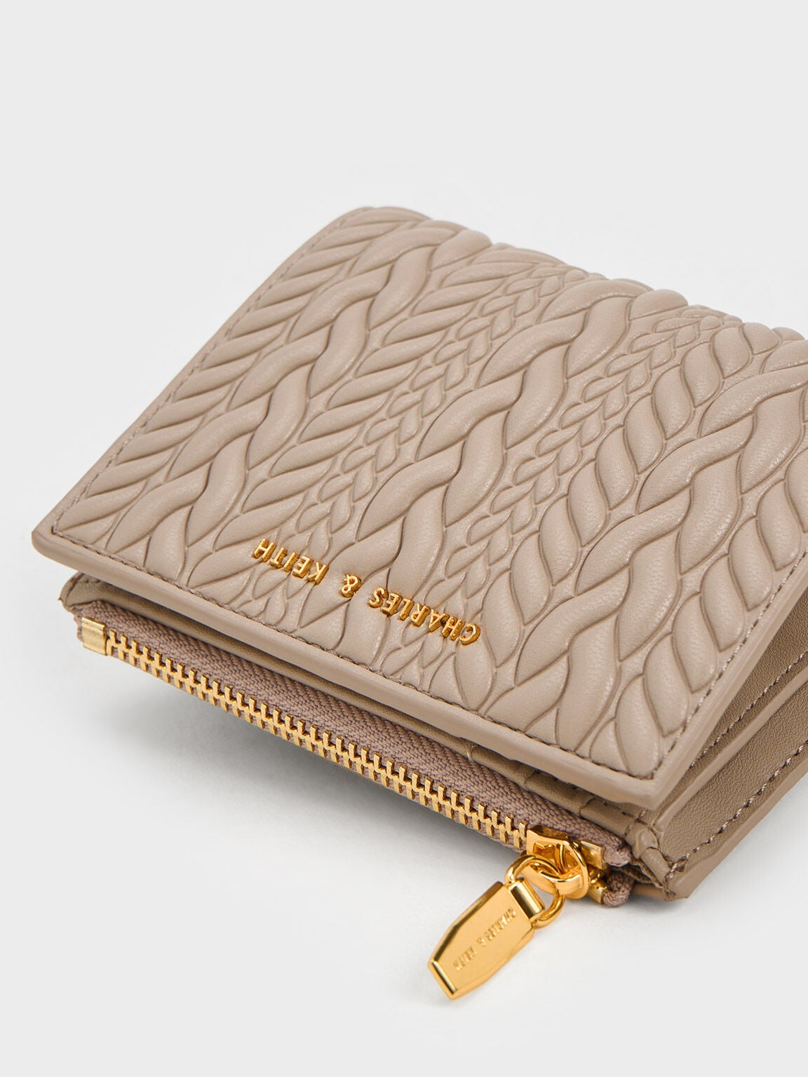 CHARLES & KEITH Popular / Apolline Textured Top-Zip Wallet - Taupe