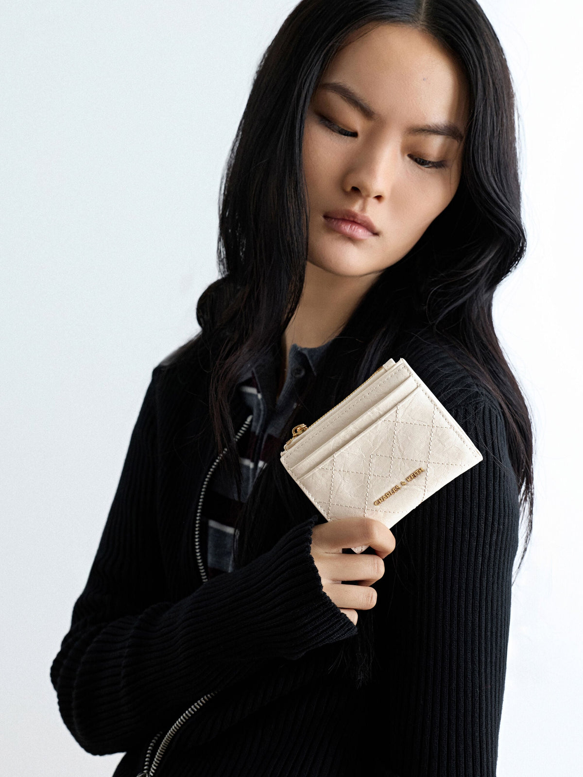 CHARLES & KEITH Latest / Duo Quilted Small Wallet - Cream