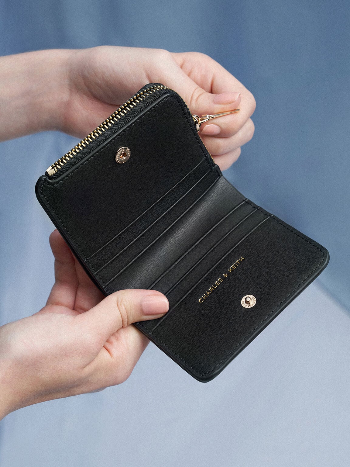 CHARLES & KEITH Classic / Keely Top Zip Small Wallet - Black