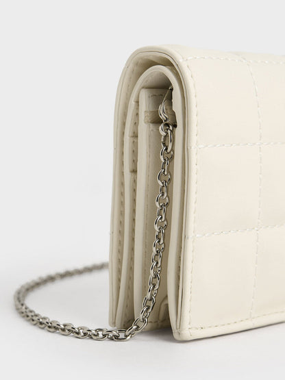 CHARLES & KEITH Best Seller / Cassia Quilted Wallet On Chain - Cream