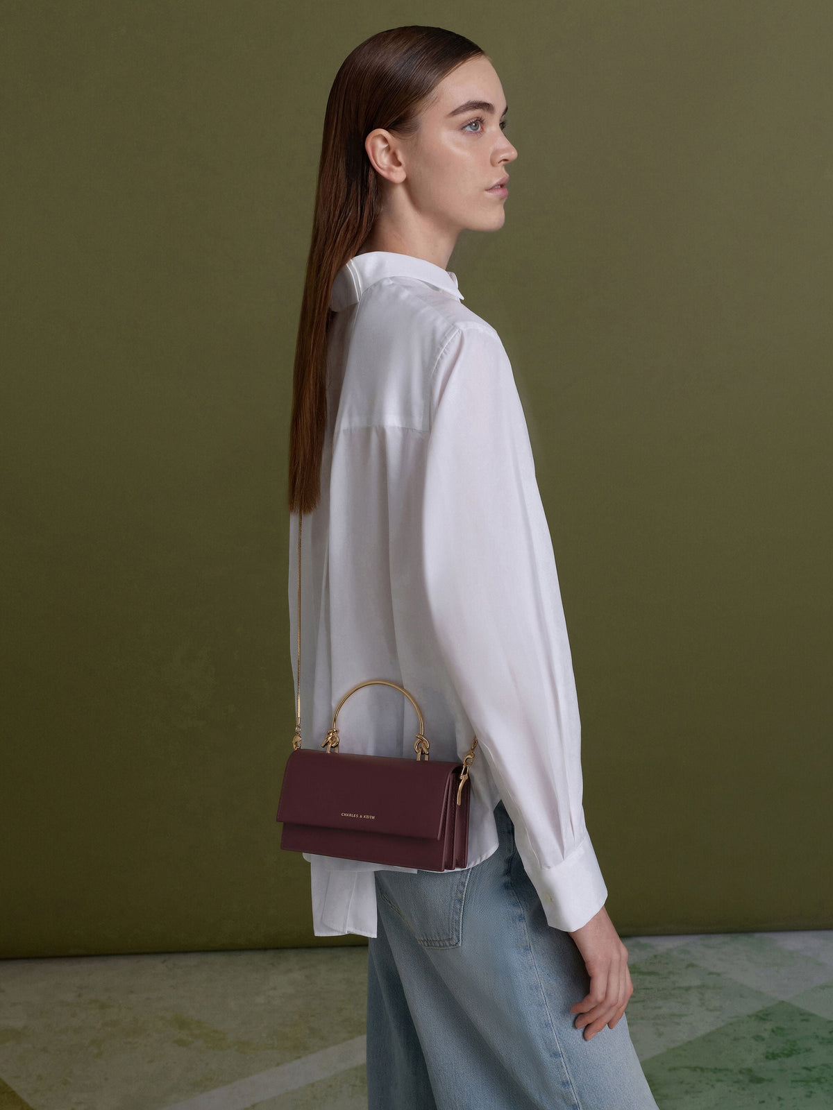 CHARLES & KEITH Recommended / Kristine Sculptural-Handle Long Wallet - Wineberry Red