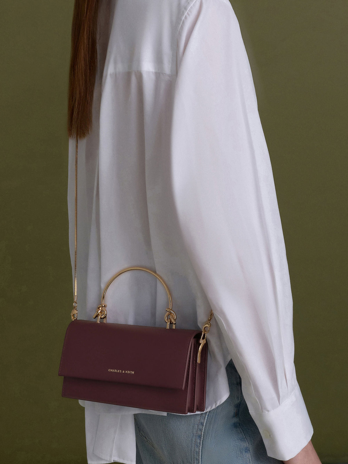 CHARLES & KEITH Recommended / Kristine Sculptural-Handle Long Wallet - Wineberry Red