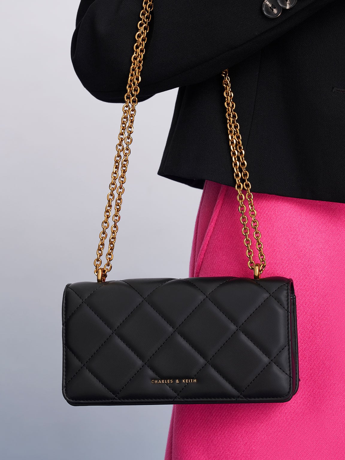 CHARLES & KEITH Best Price / Paffuto Quilted Wallet On Chain - Black