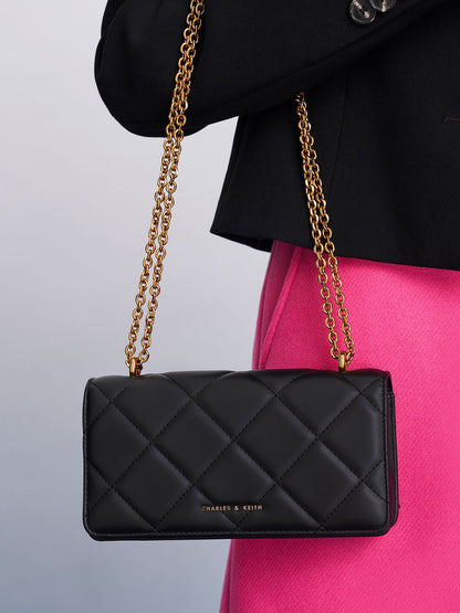 CHARLES & KEITH Best Price / Paffuto Quilted Wallet On Chain - Black