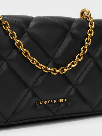 CHARLES & KEITH Best Price / Paffuto Quilted Wallet On Chain - Black