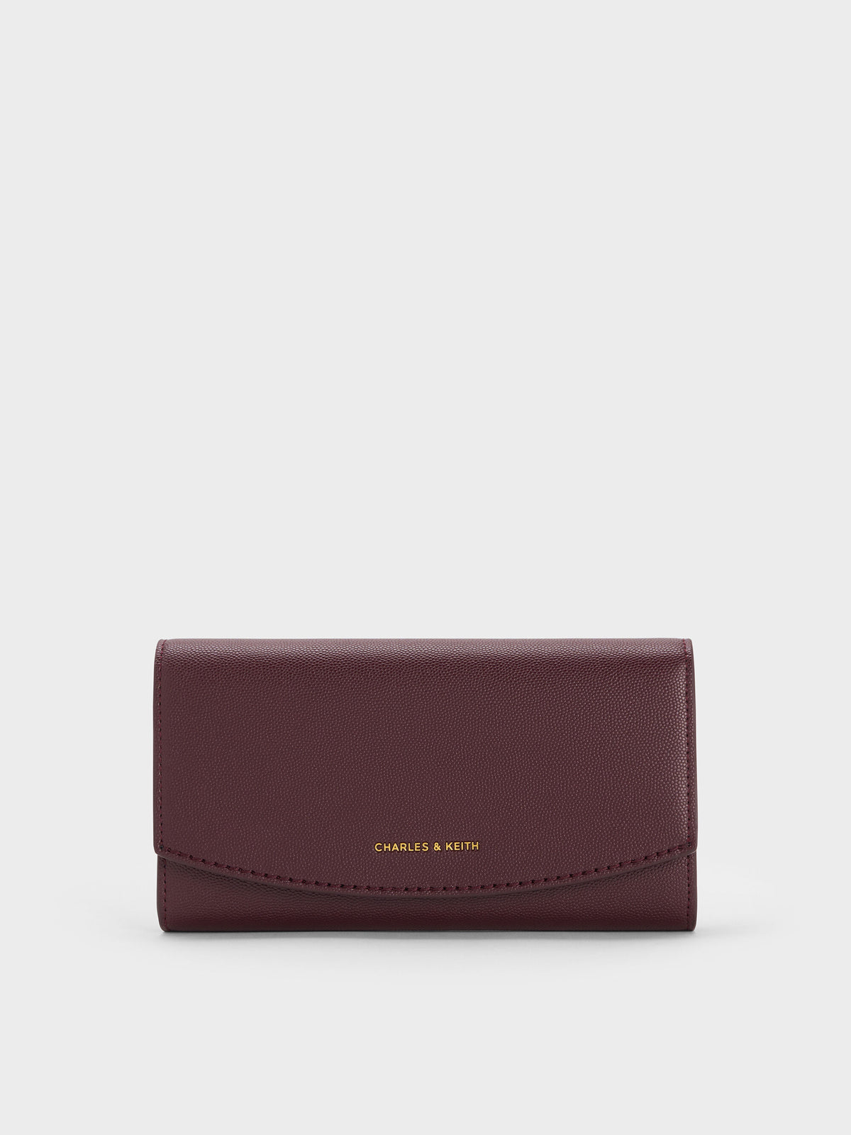 CHARLES & KEITH Classic / Briony Curved Flap Long Wallet - Wineberry Red