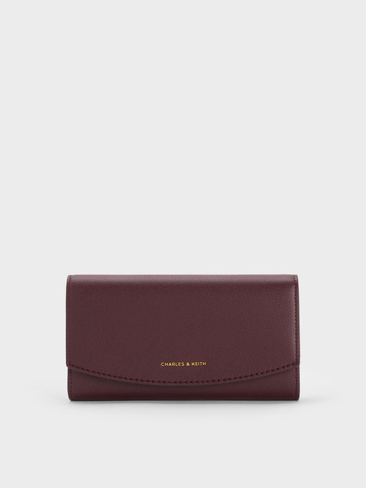 CHARLES & KEITH Classic / Briony Curved Flap Long Wallet - Wineberry Red