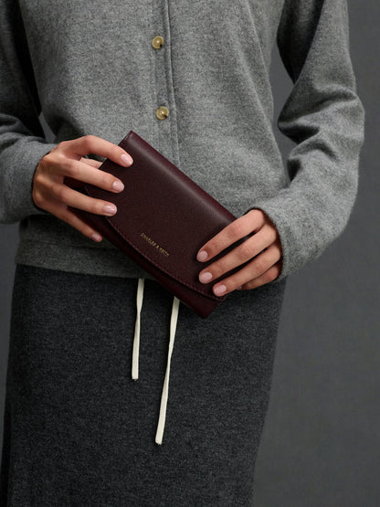 CHARLES & KEITH Classic / Briony Curved Flap Long Wallet - Wineberry Red