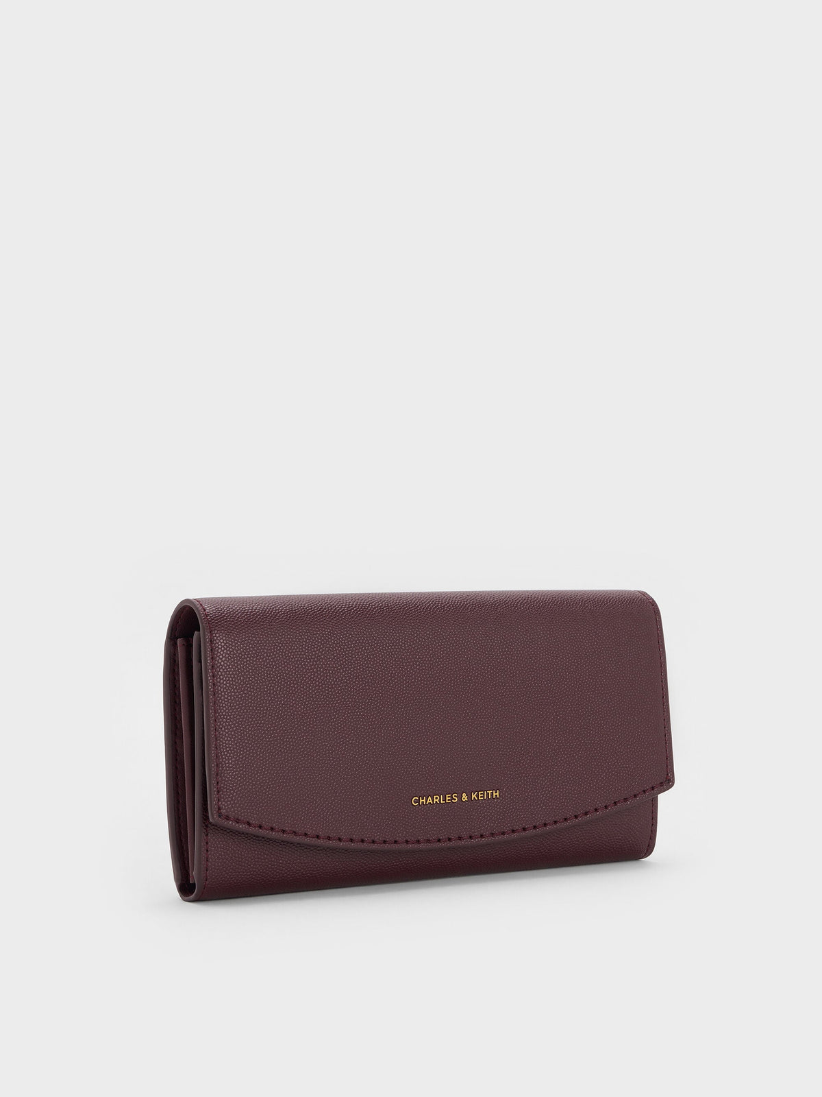 CHARLES & KEITH Classic / Briony Curved Flap Long Wallet - Wineberry Red