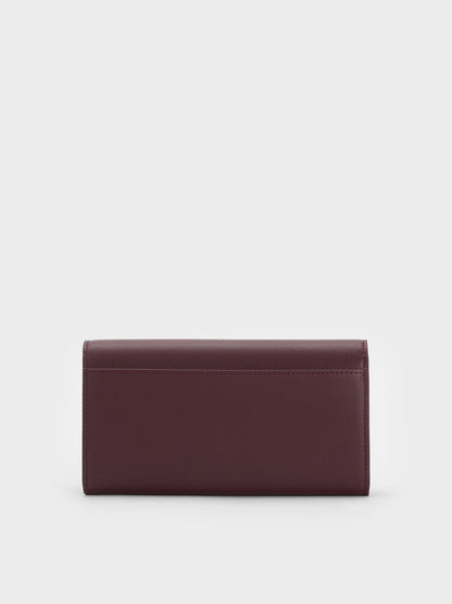 CHARLES & KEITH Classic / Briony Curved Flap Long Wallet - Wineberry Red