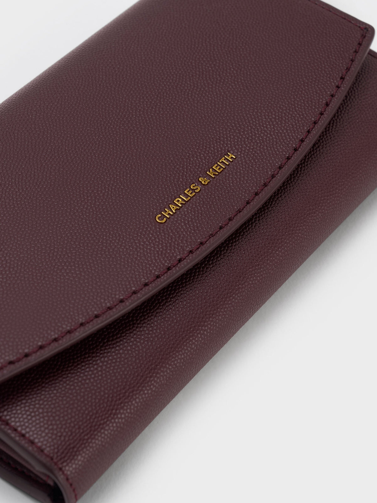 CHARLES & KEITH Classic / Briony Curved Flap Long Wallet - Wineberry Red