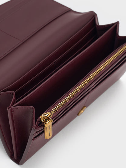 CHARLES & KEITH Classic / Briony Curved Flap Long Wallet - Wineberry Red