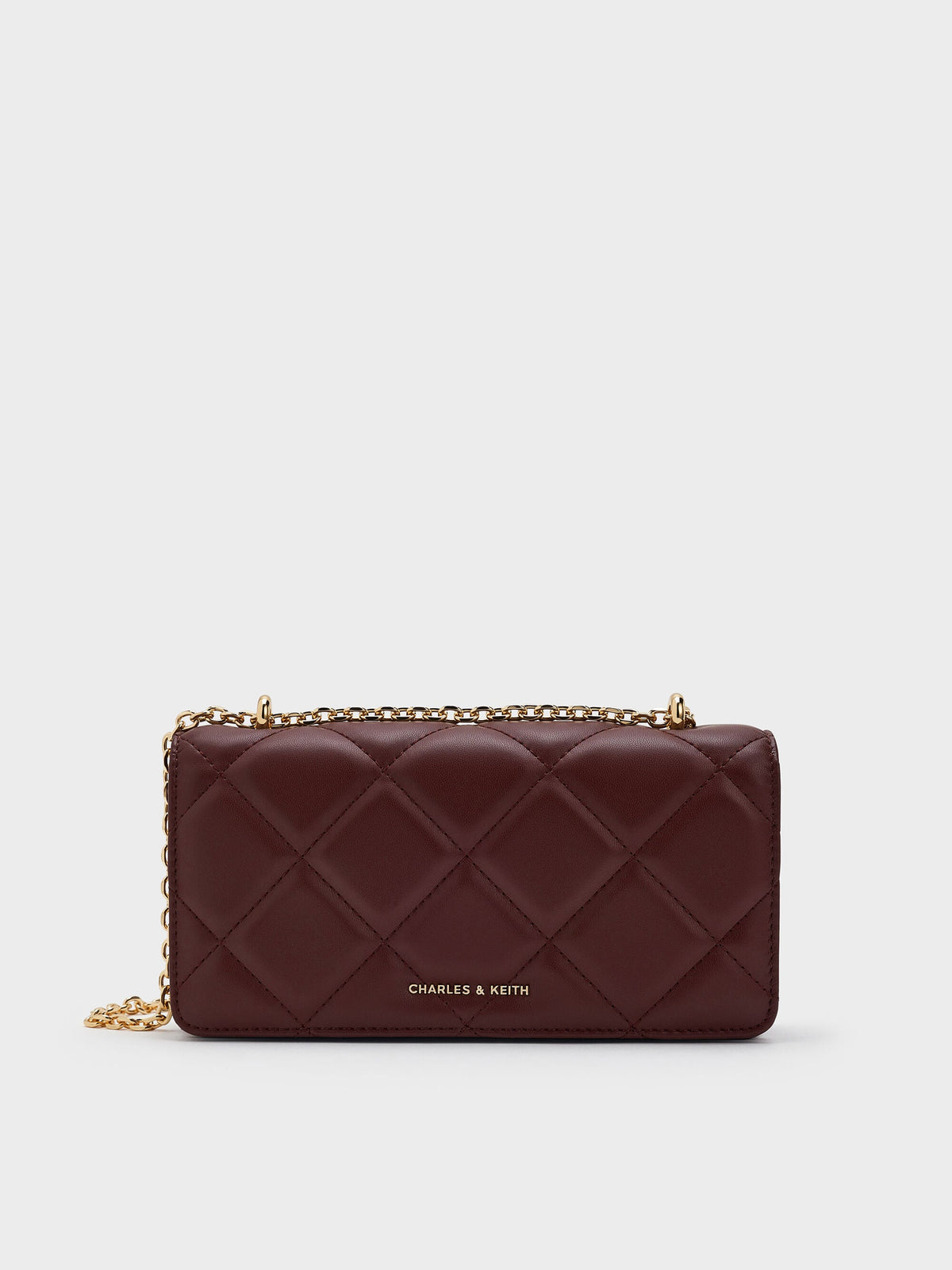 CHARLES & KEITH Hot Sale / Paffuto Quilted Chain-Handle Long Wallet - Dark Chocolate