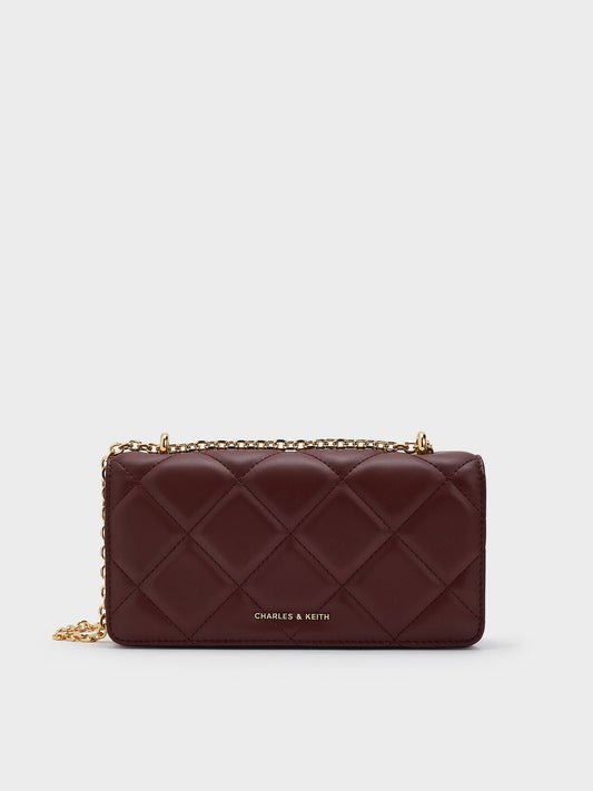 CHARLES & KEITH Hot Sale / Paffuto Quilted Chain-Handle Long Wallet - Dark Chocolate