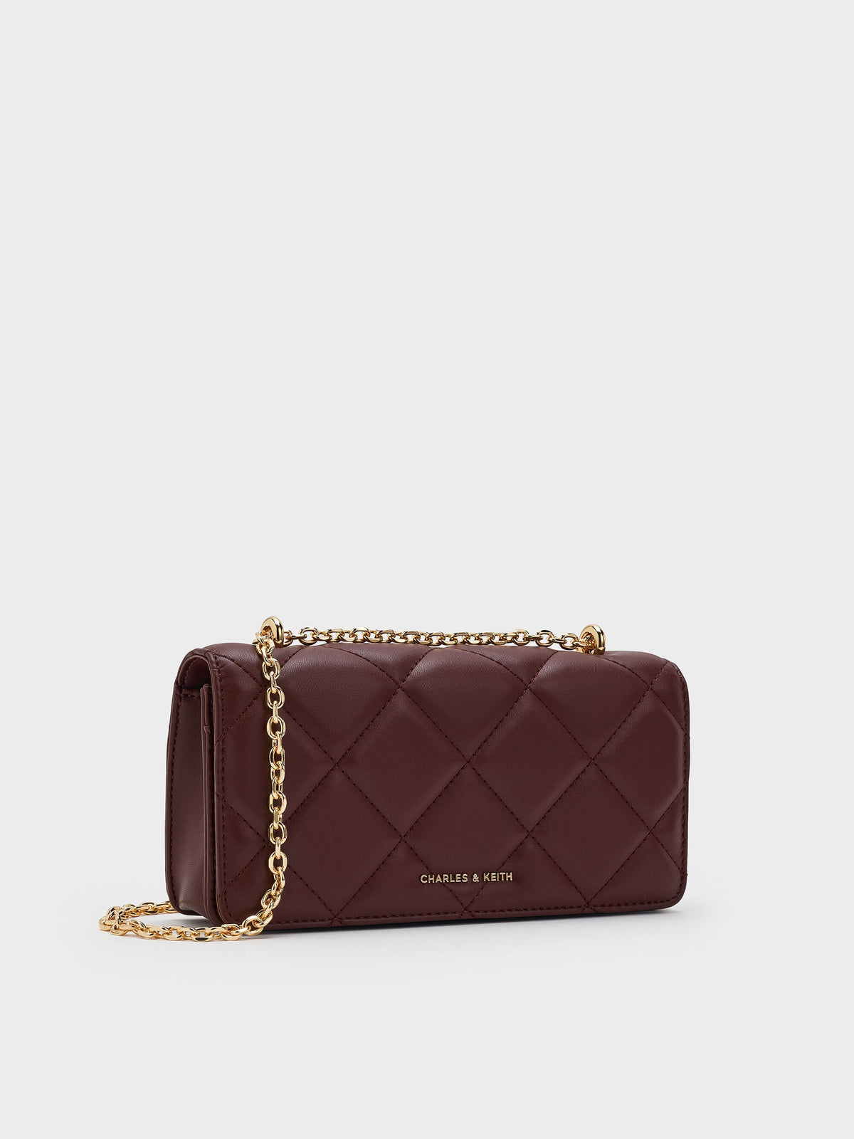 CHARLES & KEITH Hot Sale / Paffuto Quilted Chain-Handle Long Wallet - Dark Chocolate