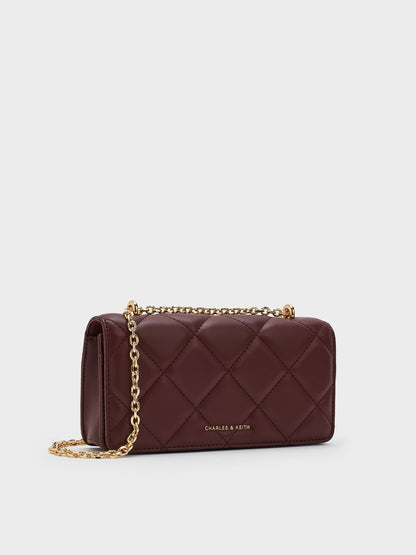 CHARLES & KEITH Hot Sale / Paffuto Quilted Chain-Handle Long Wallet - Dark Chocolate