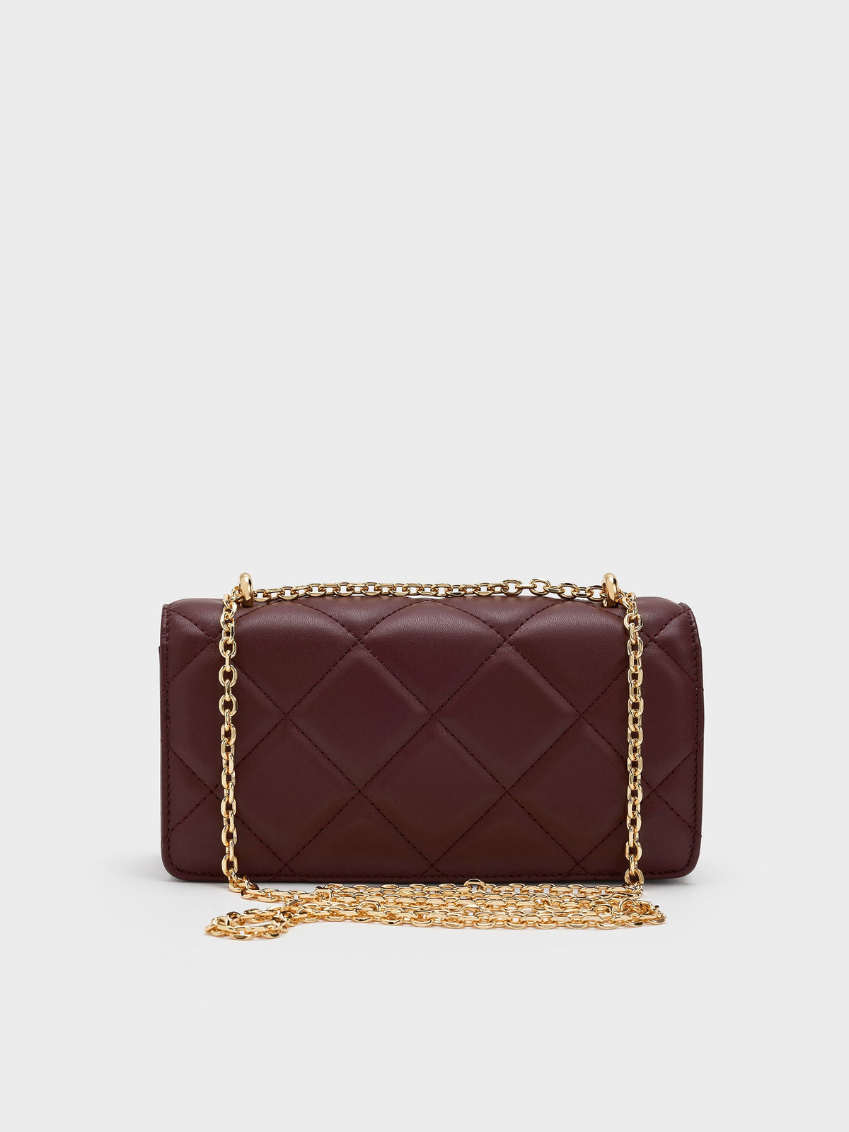CHARLES & KEITH Hot Sale / Paffuto Quilted Chain-Handle Long Wallet - Dark Chocolate