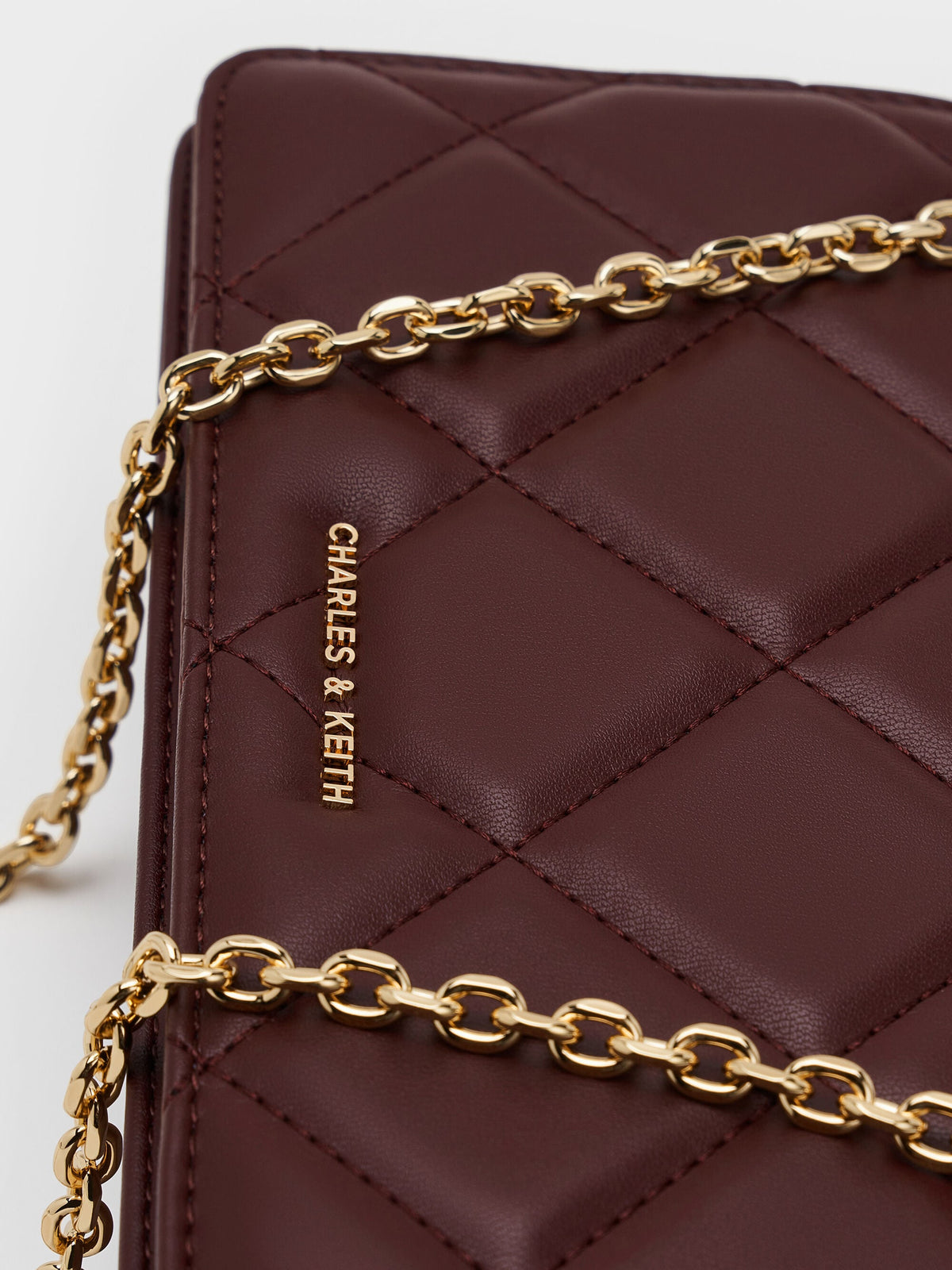 CHARLES & KEITH Hot Sale / Paffuto Quilted Chain-Handle Long Wallet - Dark Chocolate