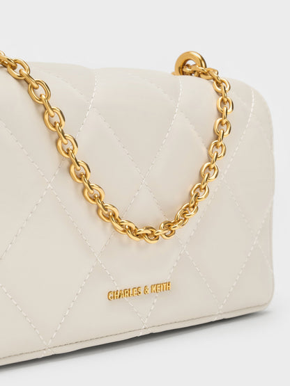 CHARLES & KEITH Everyday / Paffuto Quilted Wallet On Chain - Cream