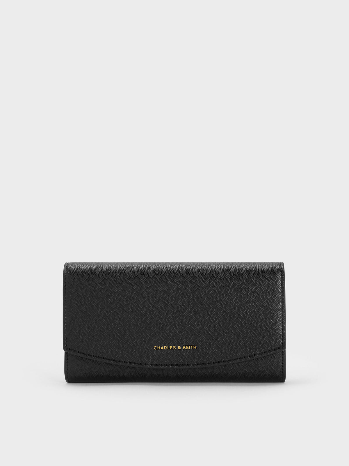 CHARLES & KEITH Customer Favorite / Briony Curved Flap Long Wallet - Black