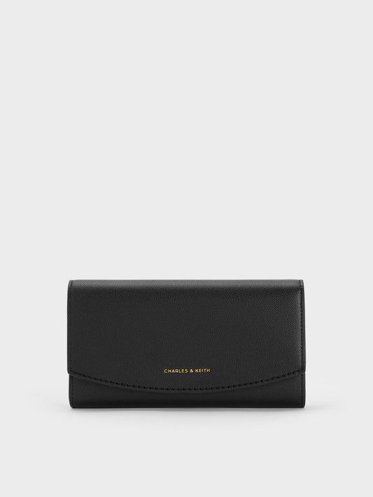 CHARLES & KEITH Customer Favorite / Briony Curved Flap Long Wallet - Black