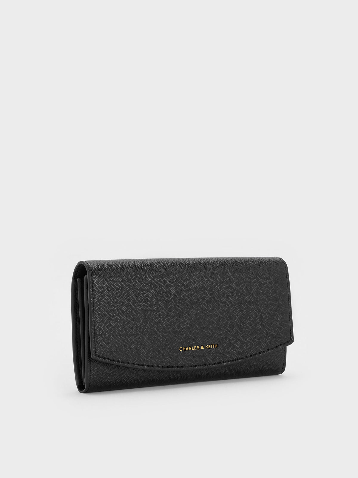 CHARLES & KEITH Customer Favorite / Briony Curved Flap Long Wallet - Black
