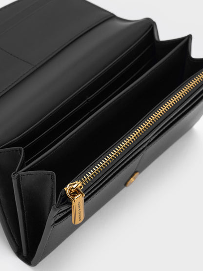 CHARLES & KEITH Customer Favorite / Briony Curved Flap Long Wallet - Black