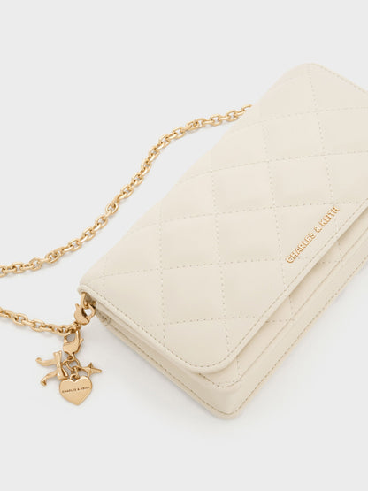 CHARLES & KEITH Exclusive / Arrietty Quilted Wallet On Chain - Cream