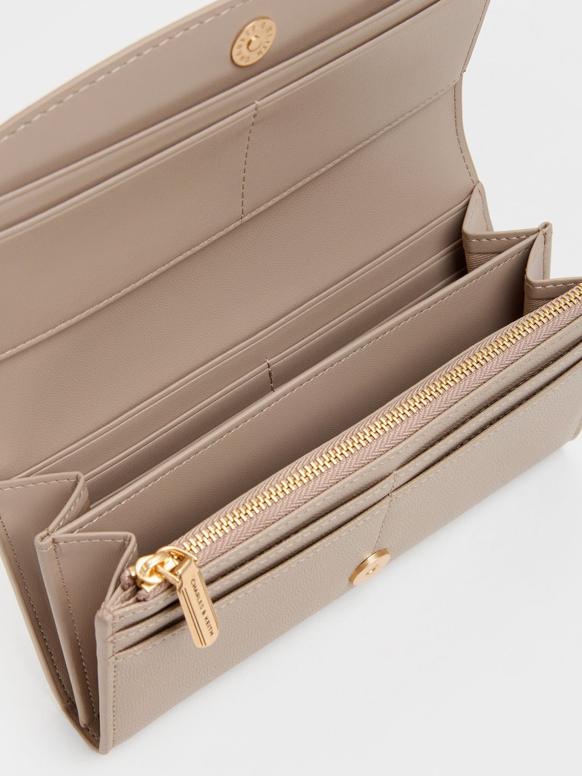 CHARLES & KEITH Best Price / Briony Curved-Flap Long Wallet - Taupe