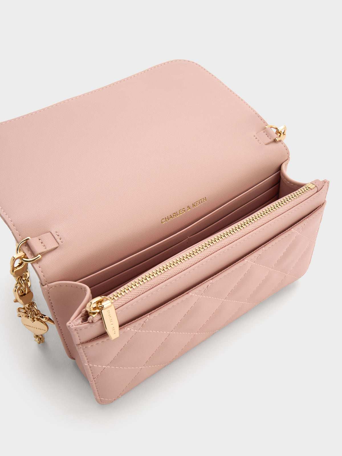 CHARLES & KEITH Trending / Arrietty Quilted Wallet On Chain - Light Pink