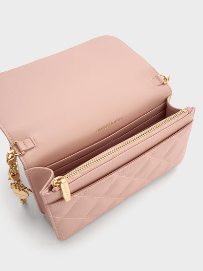 CHARLES & KEITH Trending / Arrietty Quilted Wallet On Chain - Light Pink