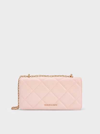 CHARLES & KEITH Quality / Paffuto Quilted Wallet On Chain - Soft Pink