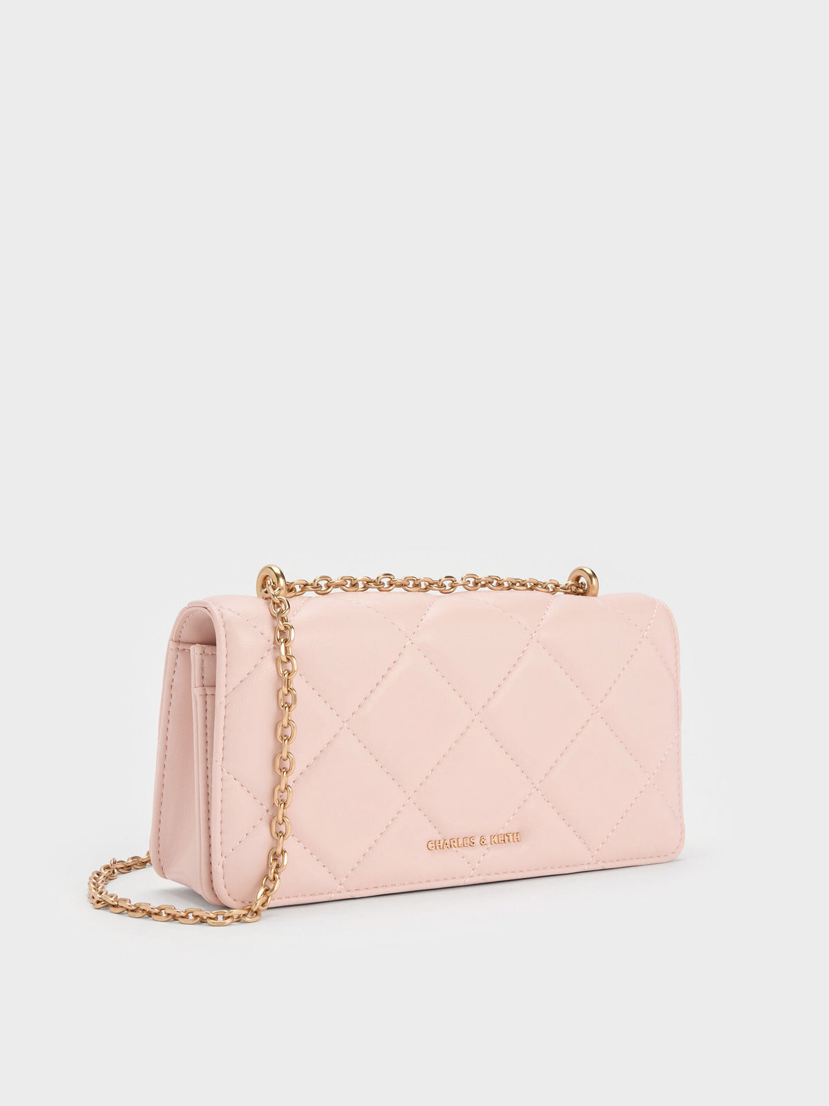 CHARLES & KEITH Quality / Paffuto Quilted Wallet On Chain - Soft Pink