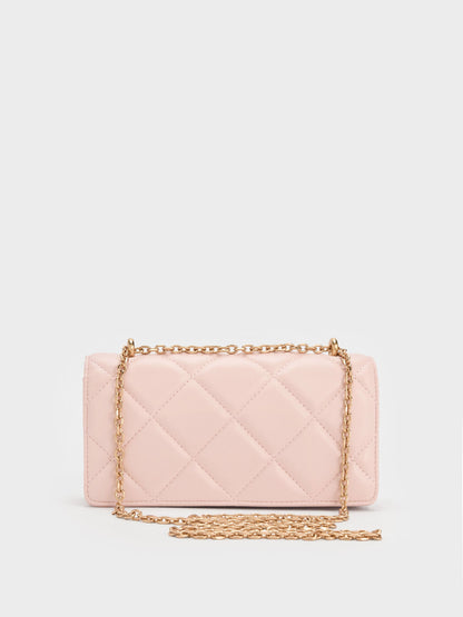 CHARLES & KEITH Quality / Paffuto Quilted Wallet On Chain - Soft Pink