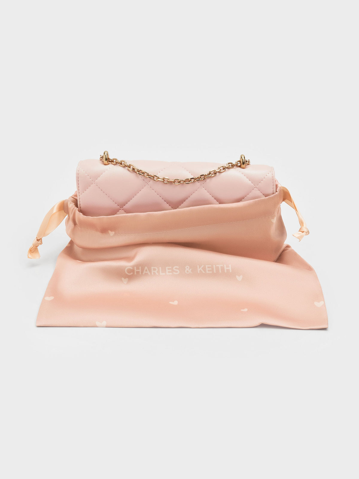 CHARLES & KEITH Quality / Paffuto Quilted Wallet On Chain - Soft Pink