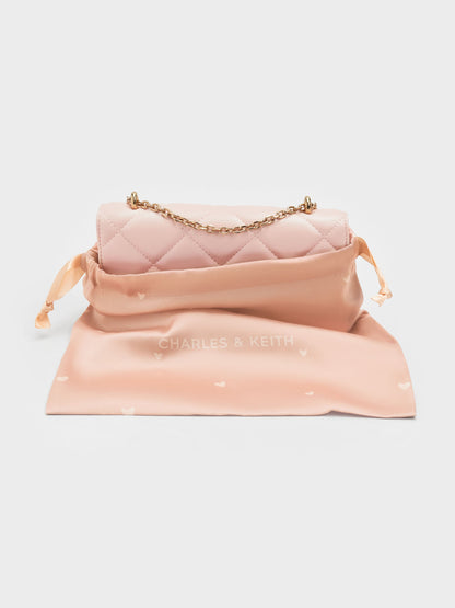 CHARLES & KEITH Quality / Paffuto Quilted Wallet On Chain - Soft Pink