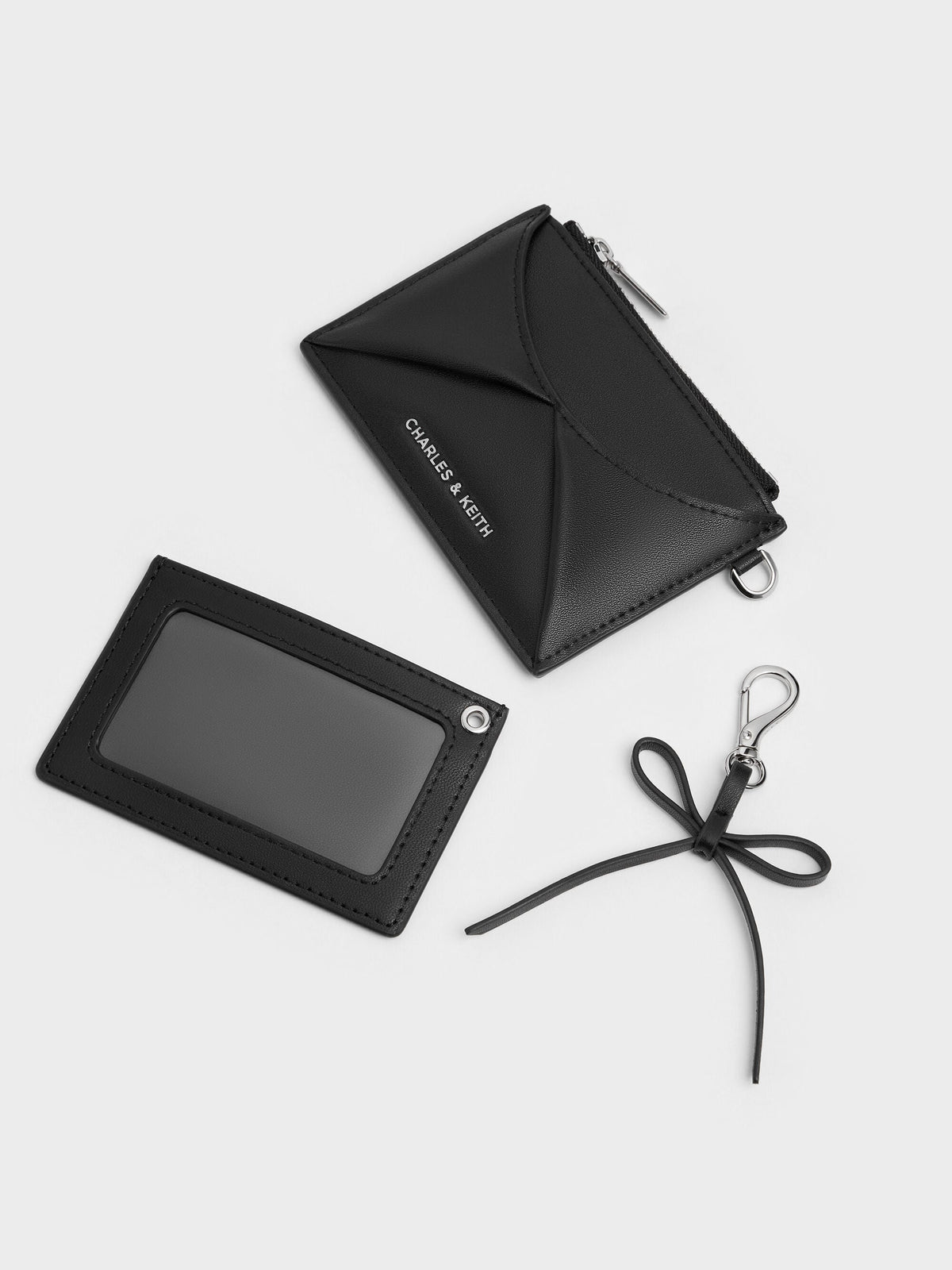CHARLES & KEITH Best Seller / Hazel Bow Panelled Card Holder - Noir