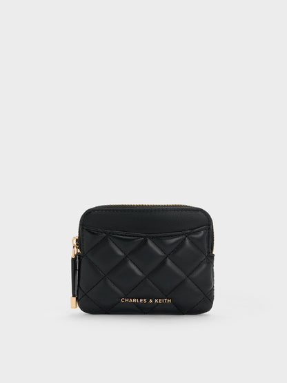 CHARLES & KEITH Hot Sale / Alva Quilted Top-Zip Card Holder - Black