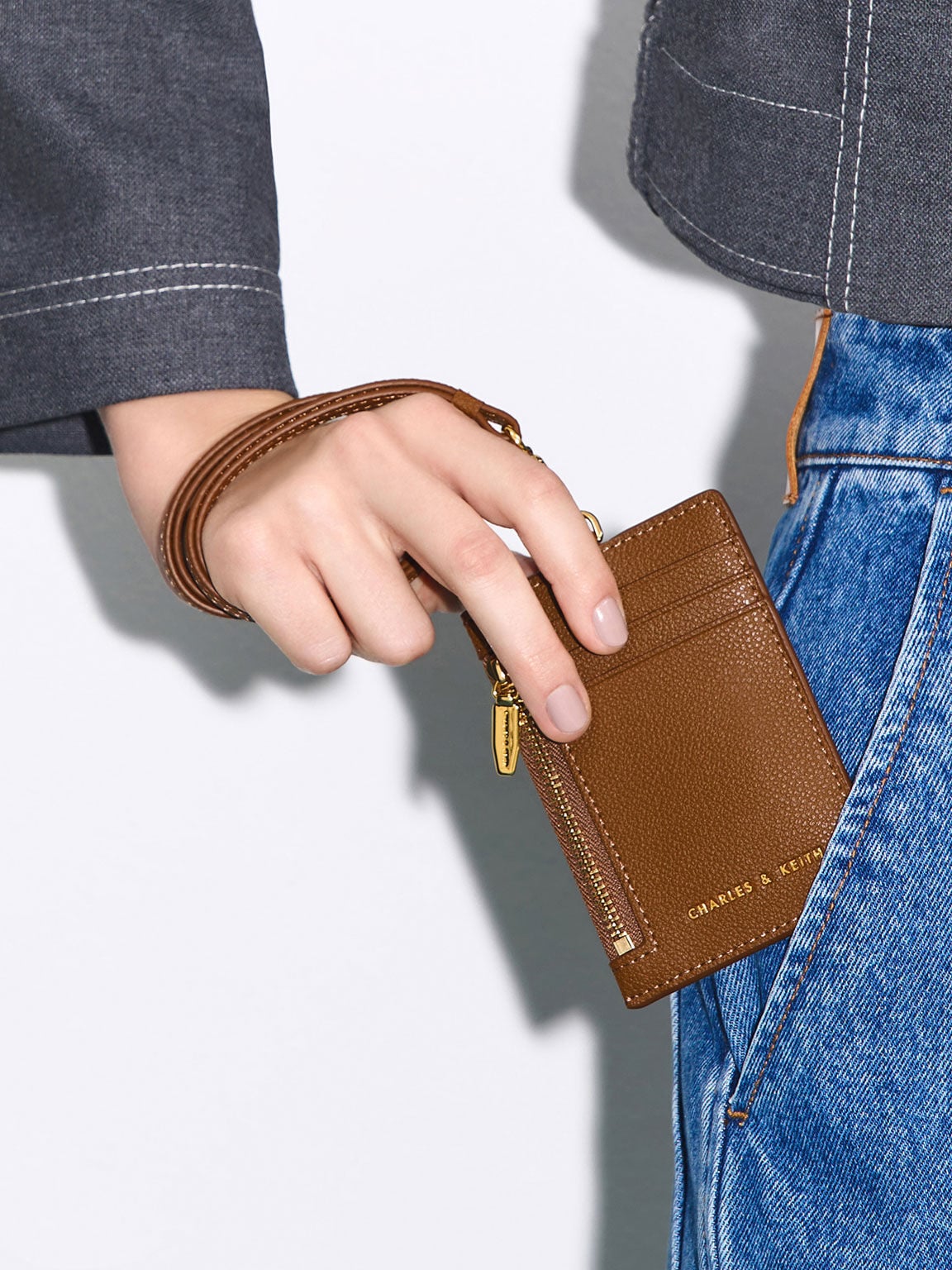 CHARLES & KEITH Trending / Twilia Card Holder With Lanyard - Chocolate