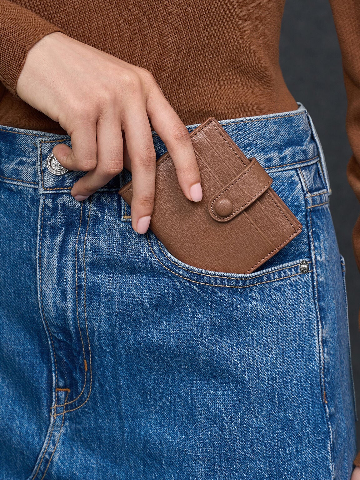 CHARLES & KEITH Trusted / Bliss Snap Button Card Holder - Chocolate