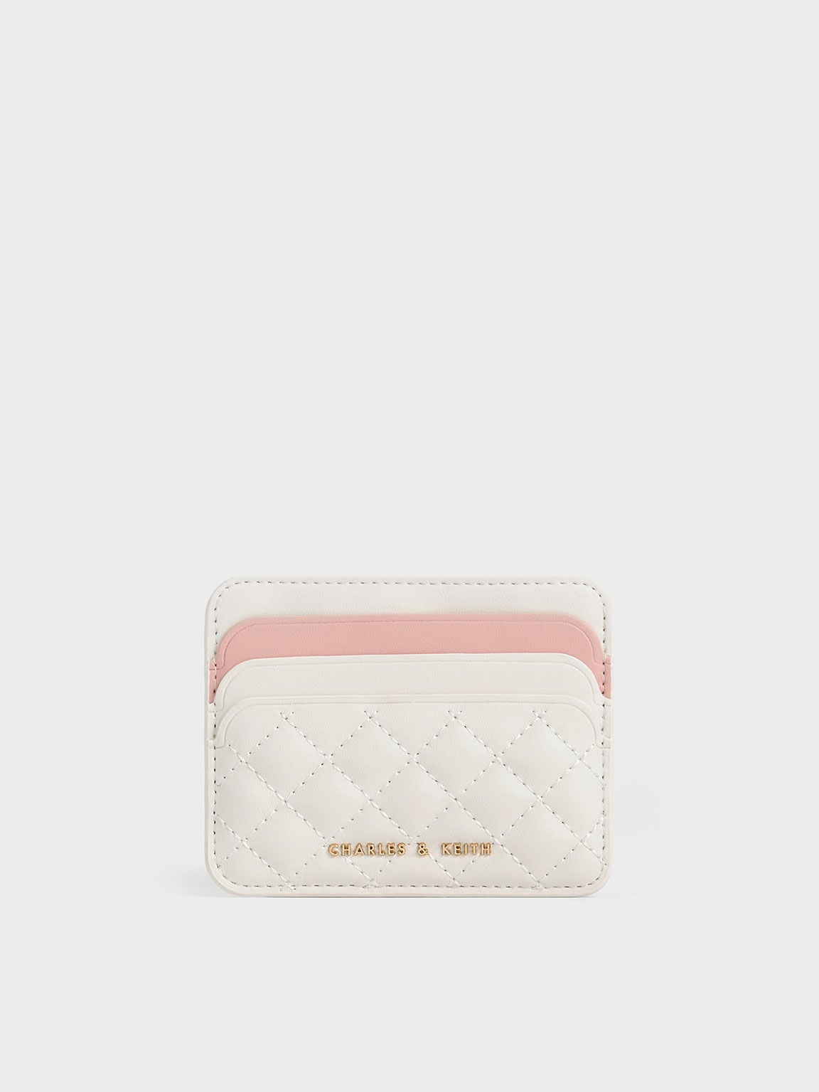 CHARLES & KEITH Best Price / Cleo Two-Tone Quilted Card Holder - Cream