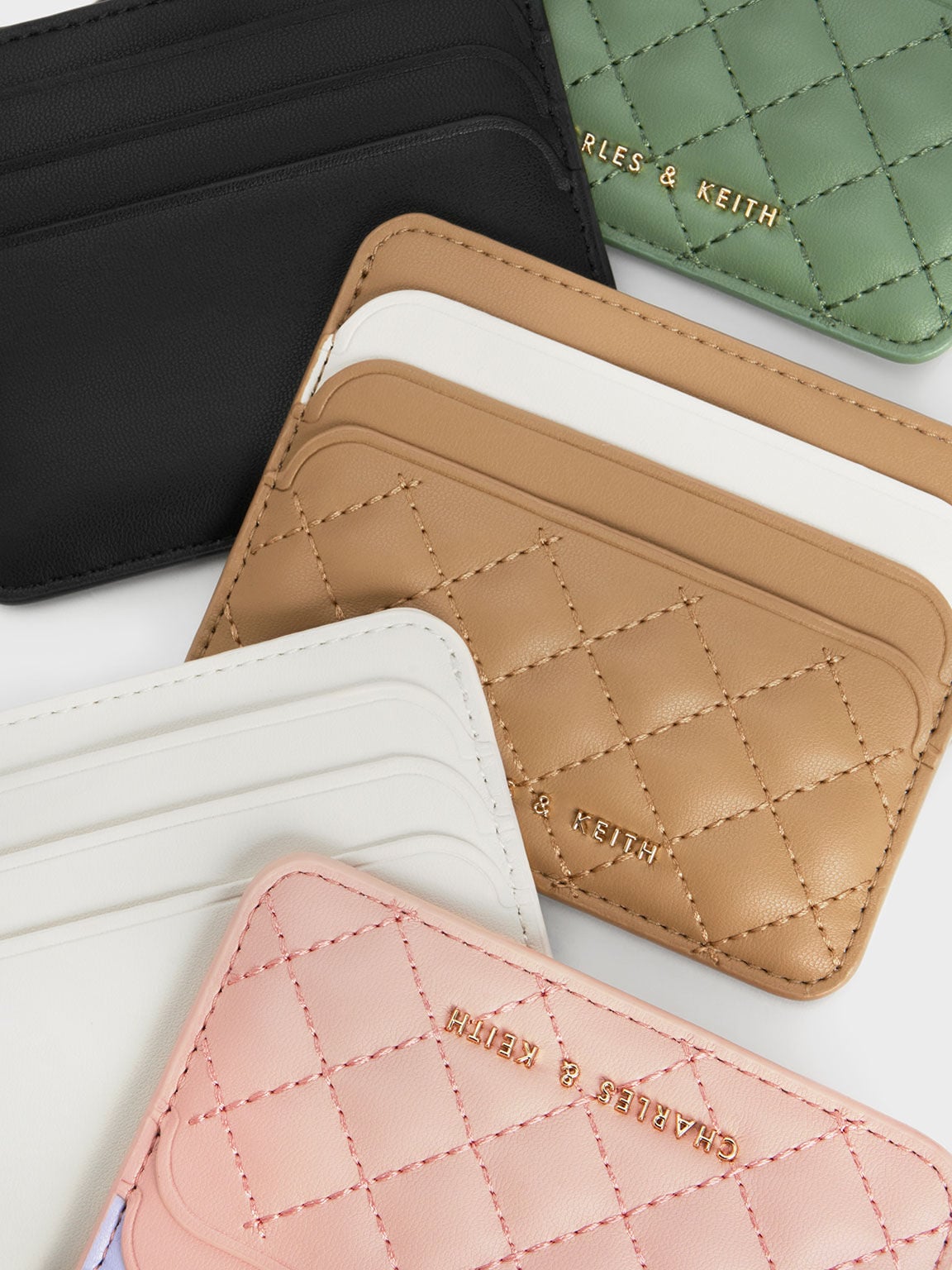 CHARLES & KEITH Best Price / Cleo Two-Tone Quilted Card Holder - Cream