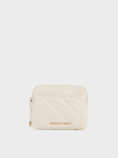 CHARLES & KEITH Quality / Alva Quilted Top-Zip Card Holder - Cream