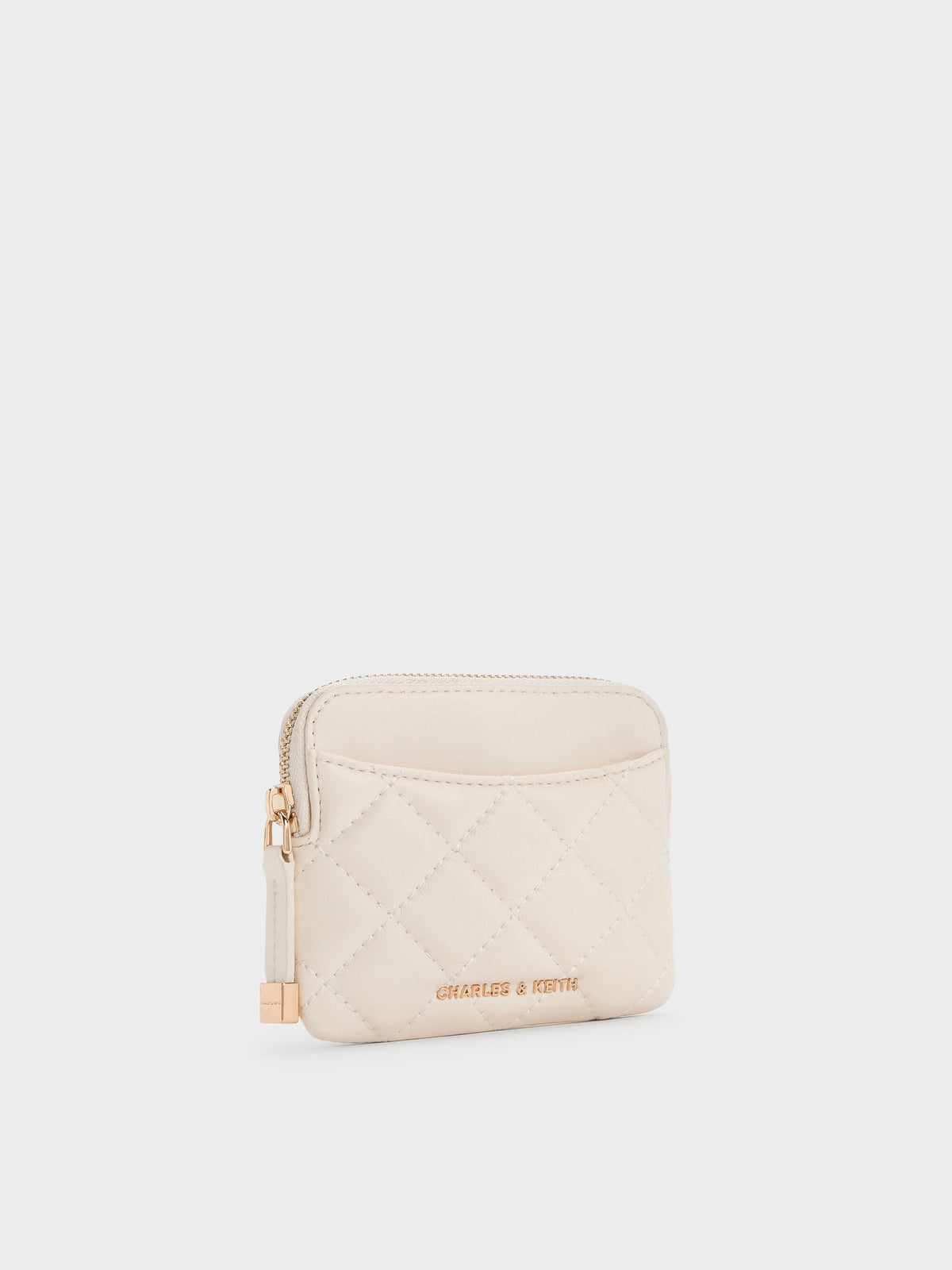 CHARLES & KEITH Quality / Alva Quilted Top-Zip Card Holder - Cream